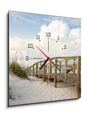 Obraz s hodinami 1D - 50 x 50 cm F_F53525706 - Boardwalk in the Beach Sand Dunes - Promenáda v plážových písečných dunách