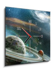 Obraz s hodinami   Planet with numerous prominent ring system, 50 x 50 cm