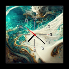 Obraz s hodinami 1D - 50 x 50 cm F_F538117667 - Spectacular image of teal and white liquid ink churning together, with a realistic texture and great quality for abstract concept. Digital art 3D illustration.