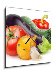 Obraz s hodinami 1D - 50 x 50 cm F_F54339773 - Fresh vegetables isolated on white - erstv zelenina izolovanch na blm