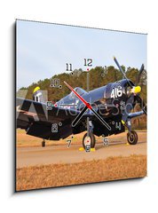 Obraz s hodinami 1D - 50 x 50 cm F_F54396044 - vintage navy aircraft