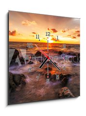 Obraz s hodinami 1D - 50 x 50 cm F_F54555943 - Tropical beach at sunset.