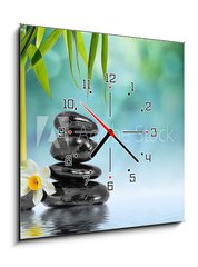 Obraz s hodinami 1D - 50 x 50 cm F_F55037906 - Stones and Bamboo on the water with narcissus flower - Kameny a bambus na vod s kvtem narcisu