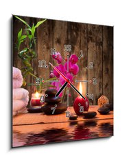 Obraz s hodinami   massage  bamboo  orchid, towels, candles stones, 50 x 50 cm