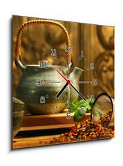 Obraz s hodinami 1D - 50 x 50 cm F_F5535298 - Asian herb tea on an old rustic table