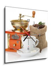 Obraz s hodinami 1D - 50 x 50 cm F_F55881191 - cup of coffee and beans on white