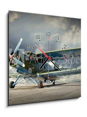 Obraz s hodinami 1D - 50 x 50 cm F_F57011832 - Retro style picture of the biplane. Transportation theme.