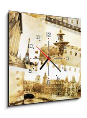 Obraz s hodinami   Parisian memories  old photo album, 50 x 50 cm