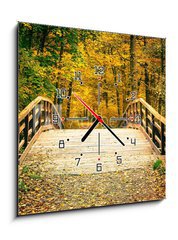 Obraz s hodinami 1D - 50 x 50 cm F_F57169928 - Bridge in autumn park - Most v podzimním parku
