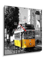 Obraz s hodinami   Lisbon old yellow tram over black and white background, 50 x 50 cm