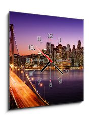 Obraz s hodinami 1D - 50 x 50 cm F_F57853027 - San Francisco skyline and Bay Bridge at sunset, California - San Francisco panorama a Bay Bridge při západu slunce, Kalifornie