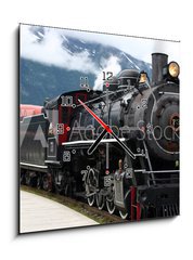 Obraz s hodinami   steam engine train leaving the station full of tourists, 50 x 50 cm