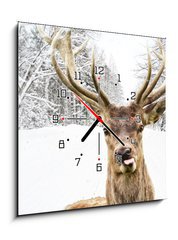 Obraz s hodinami 1D - 50 x 50 cm F_F58977181 - Deer with beautiful big horns on a winter country road