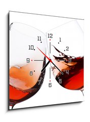 Obraz s hodinami 1D - 50 x 50 cm F_F5976229 - pair of moving wine glasses over a white background, cheers - pár pohybujících se sklenic na bílém pozadí, na zdraví