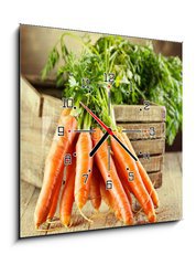 Obraz s hodinami   fresh carrots, 50 x 50 cm