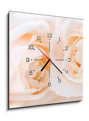 Obraz s hodinami   Two delicate high key beige roses macro floral background, 50 x 50 cm