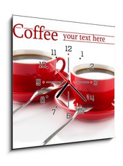 Obraz s hodinami 1D - 50 x 50 cm F_F61102564 - Red cups of strong coffee isolated on white