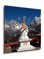 Obraz s hodinami 1D - 50 x 50 cm F_F6123732 - Stupa with prayer flags