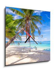 Obraz s hodinami 1D - 50 x 50 cm F_F61258659 - Coconut Palm tree on the white sandy beach - Kokosová palma na bílé písečné pláži