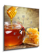 Obraz s hodinami   jar of honey with honeycomb, 50 x 50 cm