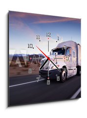 Obraz s hodinami 1D - 50 x 50 cm F_F61769148 - Truck and highway at sunset - transportation background