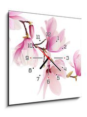 Obraz s hodinami 1D - 50 x 50 cm F_F61798470 - Pink spring magnolia flowers branch