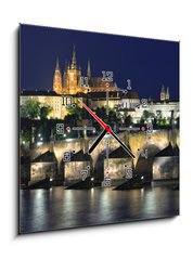 Obraz s hodinami 1D - 50 x 50 cm F_F61900085 - Vltava river, Charles Bridge and St. Vitus Cathedral at night - Řeky Vltavy, Karlova mostu a katedrály sv. Víta v noci