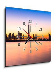 Obraz s hodinami 1D - 50 x 50 cm F_F62073287 - Dubai skyline at dusk, UAE. - Dubaj panorama za soumraku, Spojené arabské emiráty.