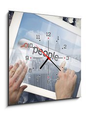 Obraz s hodinami 1D - 50 x 50 cm F_F62169179 - Hand touching people on search bar on tablet screen - Ruka se dotýká lidí na vyhledávacím panelu na obrazovce tabletu