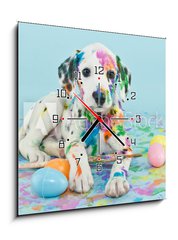 Obraz s hodinami 1D - 50 x 50 cm F_F62241227 - Easter Dalmatain Puppy