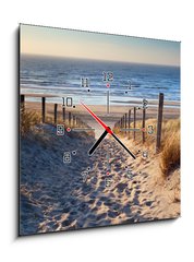 Obraz s hodinami   path to North sea beach in gold sunshine, 50 x 50 cm
