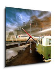 Obraz s hodinami 1D - 50 x 50 cm F_F62362861 - Strandbild mit Bulli 1