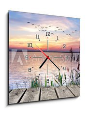 Obraz s hodinami 1D - 50 x 50 cm F_F62496449 - el lago de las nubes de colores