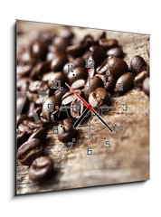Obraz s hodinami 1D - 50 x 50 cm F_F62551378 - Coffee on Wood