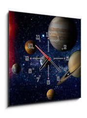 Obraz s hodinami 1D - 50 x 50 cm F_F62636112 - Solar system - Sluneční Soustava