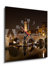 Obraz s hodinami   Verona, il Ponte Pietra di notte, 50 x 50 cm