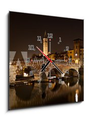 Obraz s hodinami 1D - 50 x 50 cm F_F62797255 - Verona, il Ponte Pietra di notte