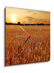 Obraz s hodinami 1D - 50 x 50 cm F_F6287668 - Field of wheat at sunset - Pole pšenice při západu slunce