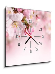 Obraz s hodinami 1D - 50 x 50 cm F_F62918390 - Spring flowers background with pink blossom