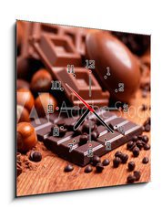 Obraz s hodinami 1D - 50 x 50 cm F_F63094547 - uova pasquali e cioccolato assortito sul tavolo di legno - uva pasquali a cioccolato assortito sul tavolo di legno