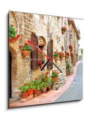 Obraz s hodinami   Picturesque lane with flowers in an Italian hill town, 50 x 50 cm