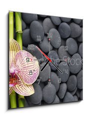 Obraz s hodinami 1D - 50 x 50 cm F_F63600469 - Gorgeous orchid and thin bamboo grove on pebbles