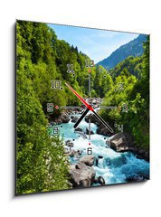Obraz s hodinami 1D - 50 x 50 cm F_F63640355 - Vivid Swiss landscape with  pure river stream