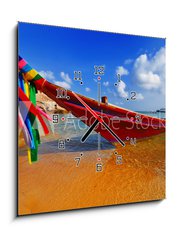 Obraz s hodinami 1D - 50 x 50 cm F_F6382475 - Traditional Thai Longtail boat on the beach - Tradin thajsk Longtail lo na pli