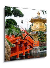 Obraz s hodinami 1D - 50 x 50 cm F_F63996525 - The Golden pavilion and red bridge in Nan Lian Garden, Hong Kong - Zlatý pavilon a červený most v Nan Lian Garden, Hong Kong