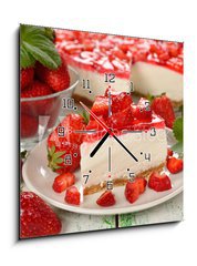 Obraz s hodinami 1D - 50 x 50 cm F_F64315819 - strawberry cheesecake - jahodový tvarohový koláč