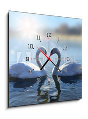 Obraz s hodinami 1D - 50 x 50 cm F_F64665016 - Swans on blue lake water in sunny day - Labut na modr jezero v slunench dnech