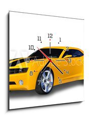 Obraz s hodinami 1D - 50 x 50 cm F_F6489190 - Yellow Sports Car