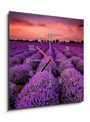 Obraz s hodinami 1D - 50 x 50 cm F_F64900250 - Stunning landscape with lavender field at sunset