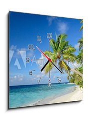Obraz s hodinami 1D - 50 x 50 cm F_F64951147 - Strand mit Palmen